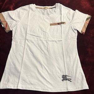 Burberry White Tee with Signature Check Cuff and Pocket Tab